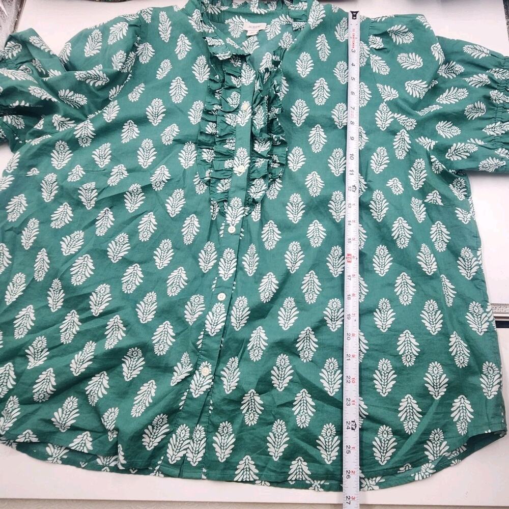 J Crew Ruffle Collar Blouse Top Green 3 Button 100% Cotton Womens Plus Size 3XL - Picture 9 of 10